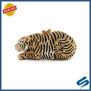 Sparkling Rhinestone Tiger Evening Clutch Purse Prom Party Handbag